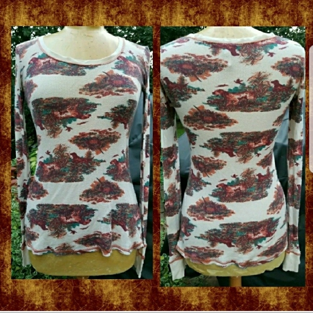 Vtg Y2k Free People OG Hunting Dogs thermal Top lightweight